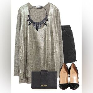 Zara Shiny Gold Metallic Long Sleeve Top size S